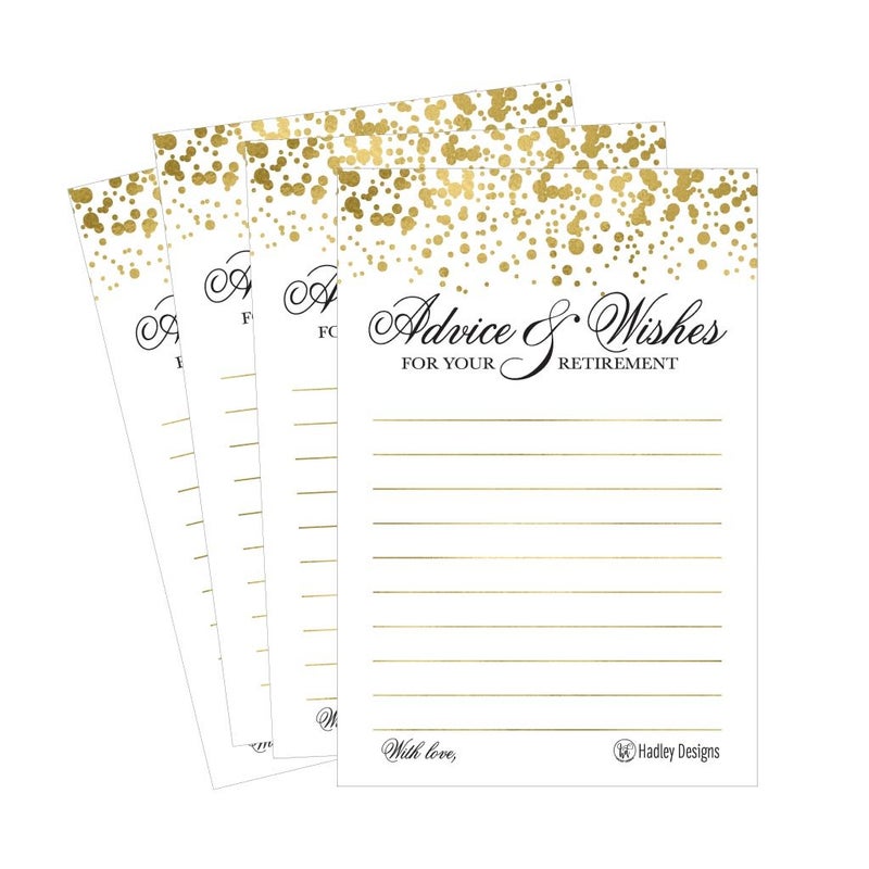 Hadley Designs 25 Gold Retirement Party Advice Card, Supplies and Decoration Happy Retiree Celebration Gift, Bucket List Wish Jar, Personalized Officially Retired Centerpiece - Image 1